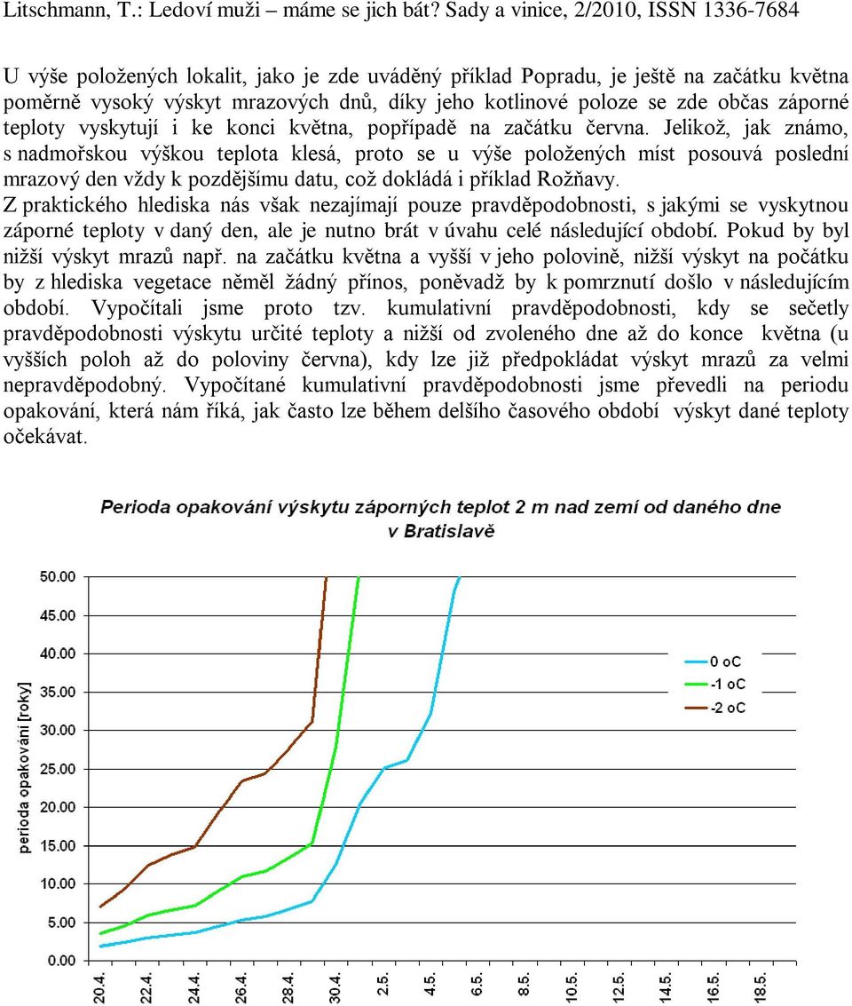 Jelikož, jak známo, s nadmořskou výškou teplota klesá, proto se u výše položených míst posouvá poslední mrazový den vždy k pozdějšímu datu, což dokládá i příklad Rožňavy.