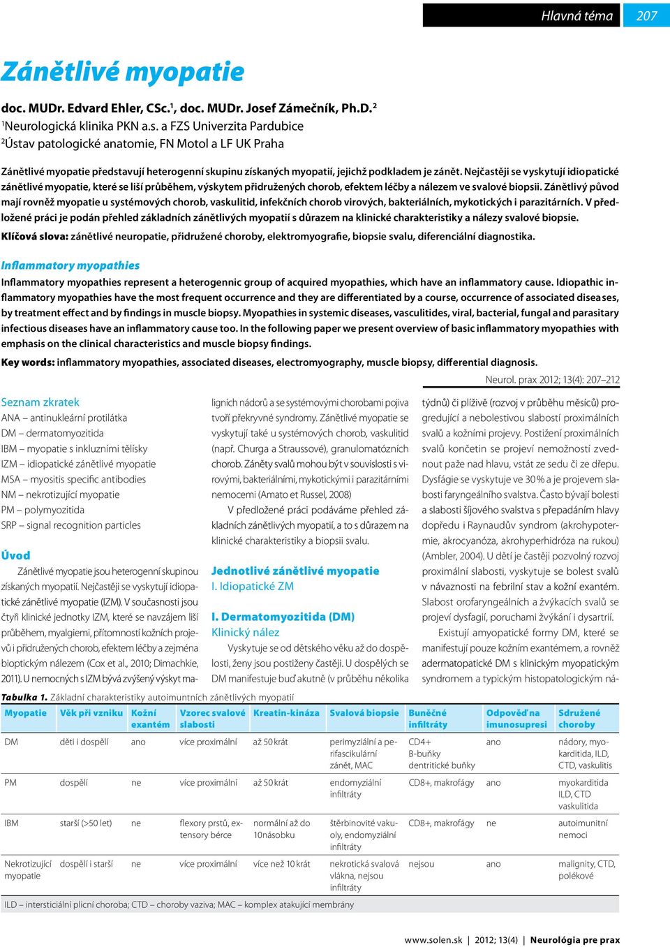 a FZS Univerzita Pardubice 2 Ústav patologické anatomie, FN Motol a LF UK Praha Zánětlivé myopatie představují heterogenní skupinu získaných myopatií, jejichž podkladem je zánět.