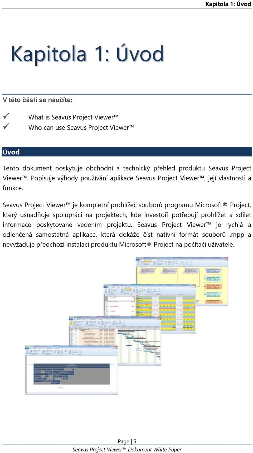 Seavus Project Viewer je kompletní prohlížeč souborů programu Microsoft Project, který usnadňuje spolupráci na projektech, kde investoři potřebují prohlížet a sdílet informace