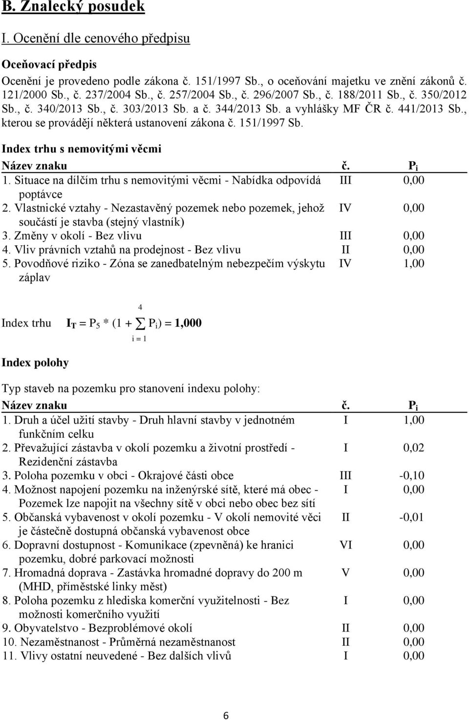 Index trhu s nemovitými věcmi Název znaku č. P i 1. Situace na dílčím trhu s nemovitými věcmi - Nabídka odpovídá III 0,00 poptávce 2.