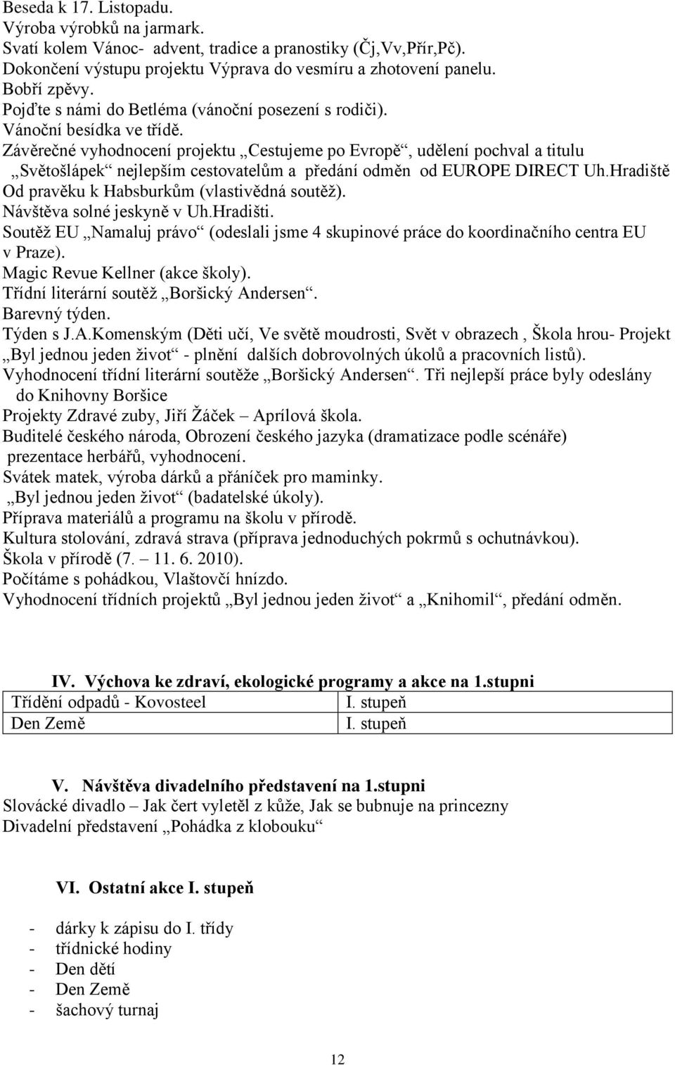 Závěrečné vyhodnocení projektu Cestujeme po Evropě, udělení pochval a titulu Světošlápek nejlepším cestovatelům a předání odměn od EUROPE DIRECT Uh.