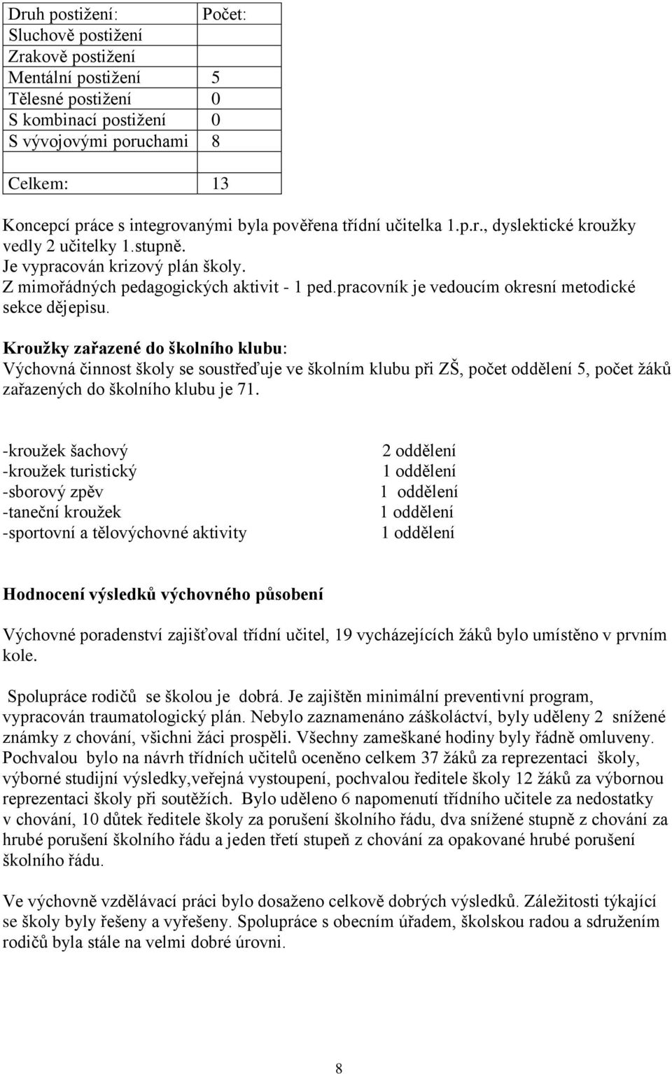 pracovník je vedoucím okresní metodické sekce dějepisu.