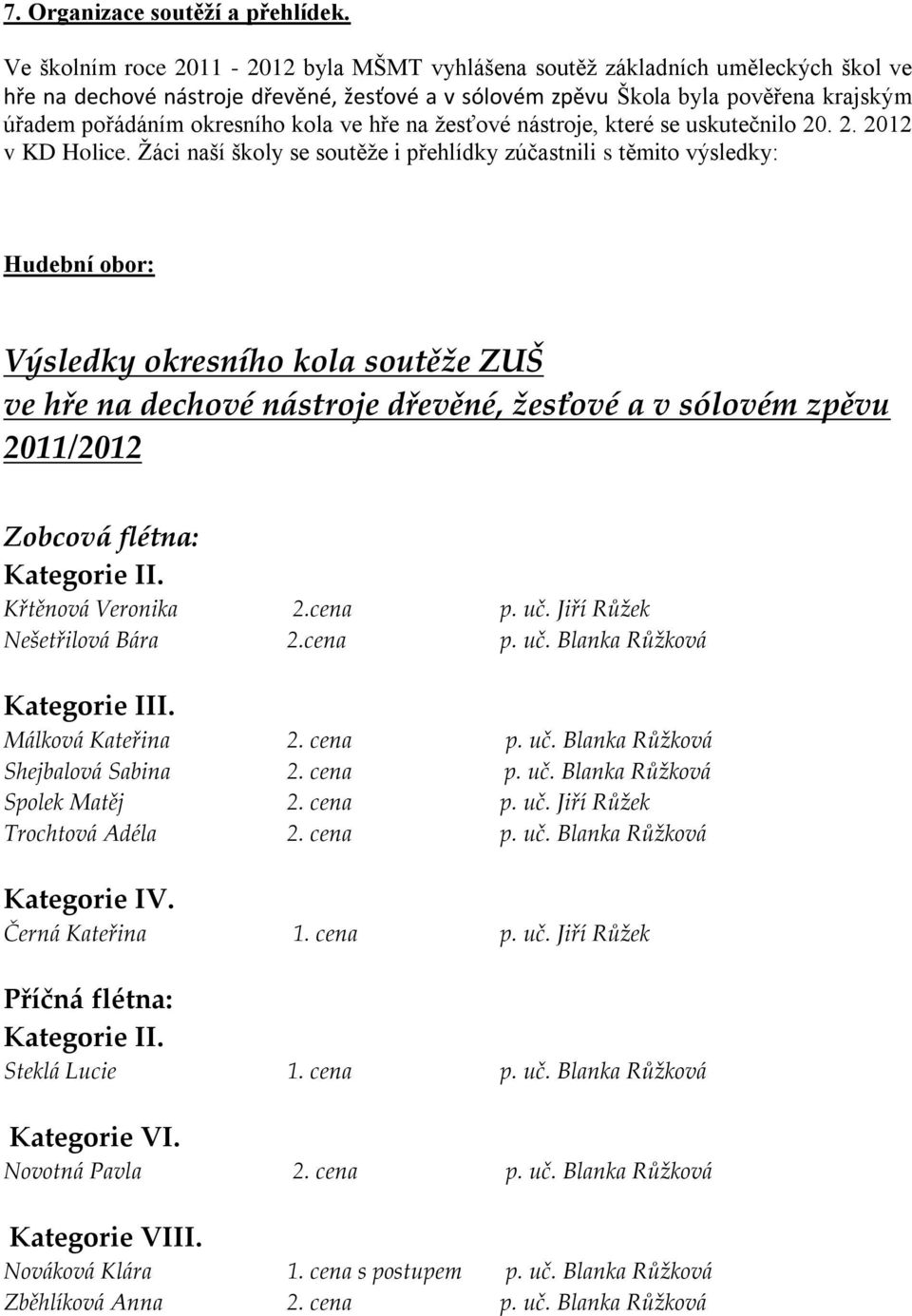 kola ve hře na žesťové nástroje, které se uskutečnilo 20. 2. 2012 v KD Holice.