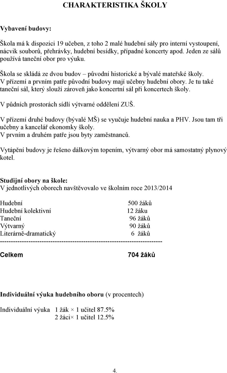 Je tu také taneční sál, který slouží zároveň jako koncertní sál při koncertech školy. V půdních prostorách sídlí výtvarné oddělení ZUŠ.