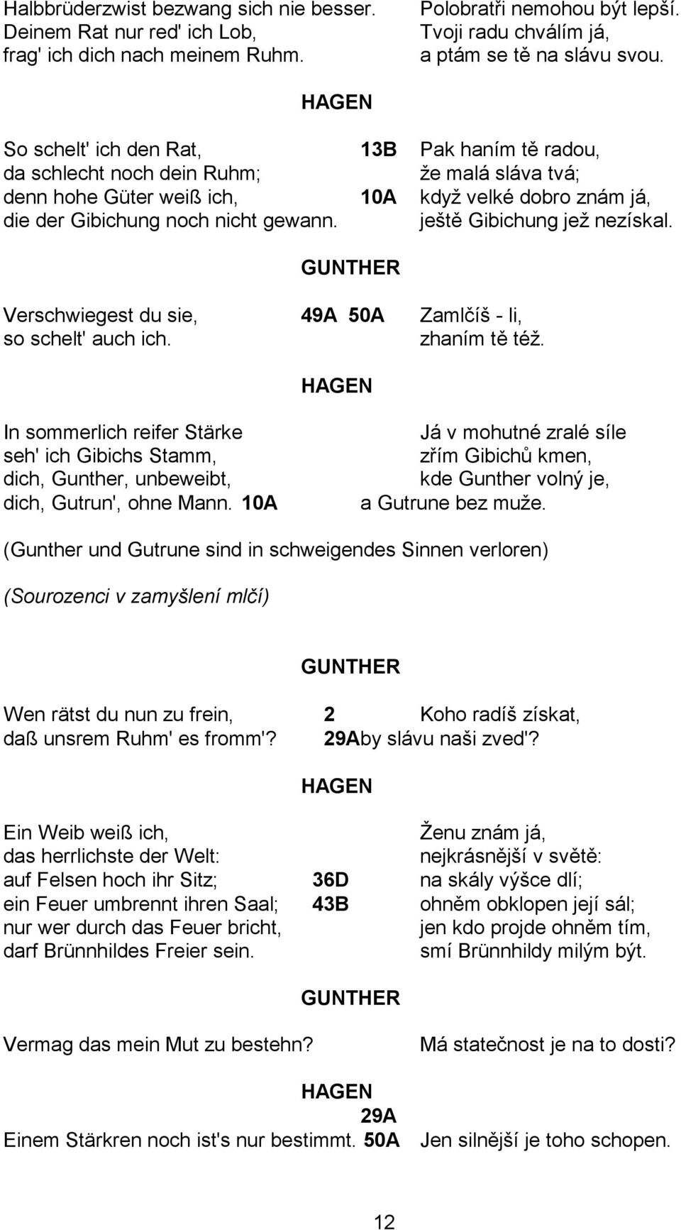 ještě Gibichung jeţ nezískal. Verschwiegest du sie, 49A 50A Zamlčíš - li, so schelt' auch ich. zhaním tě téţ.