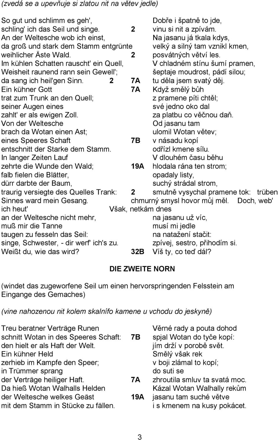 Im kühlen Schatten rauscht' ein Quell, V chladném stínu šumí pramen, Weisheit raunend rann sein Gewell'; šeptaje moudrost, pádí silou; da sang ich heil'gen Sinn. 2 7A tu děla jsem svatý děj.