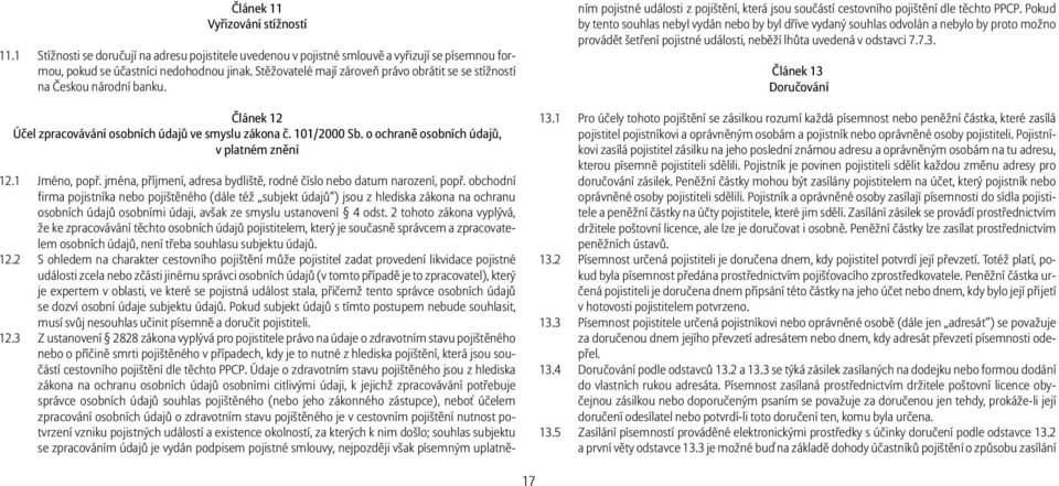 o ochraně osobních údajů, v platném znění 12.1 Jméno, popř. jména, příjmení, adresa bydliště, rodné číslo nebo datum narození, popř.