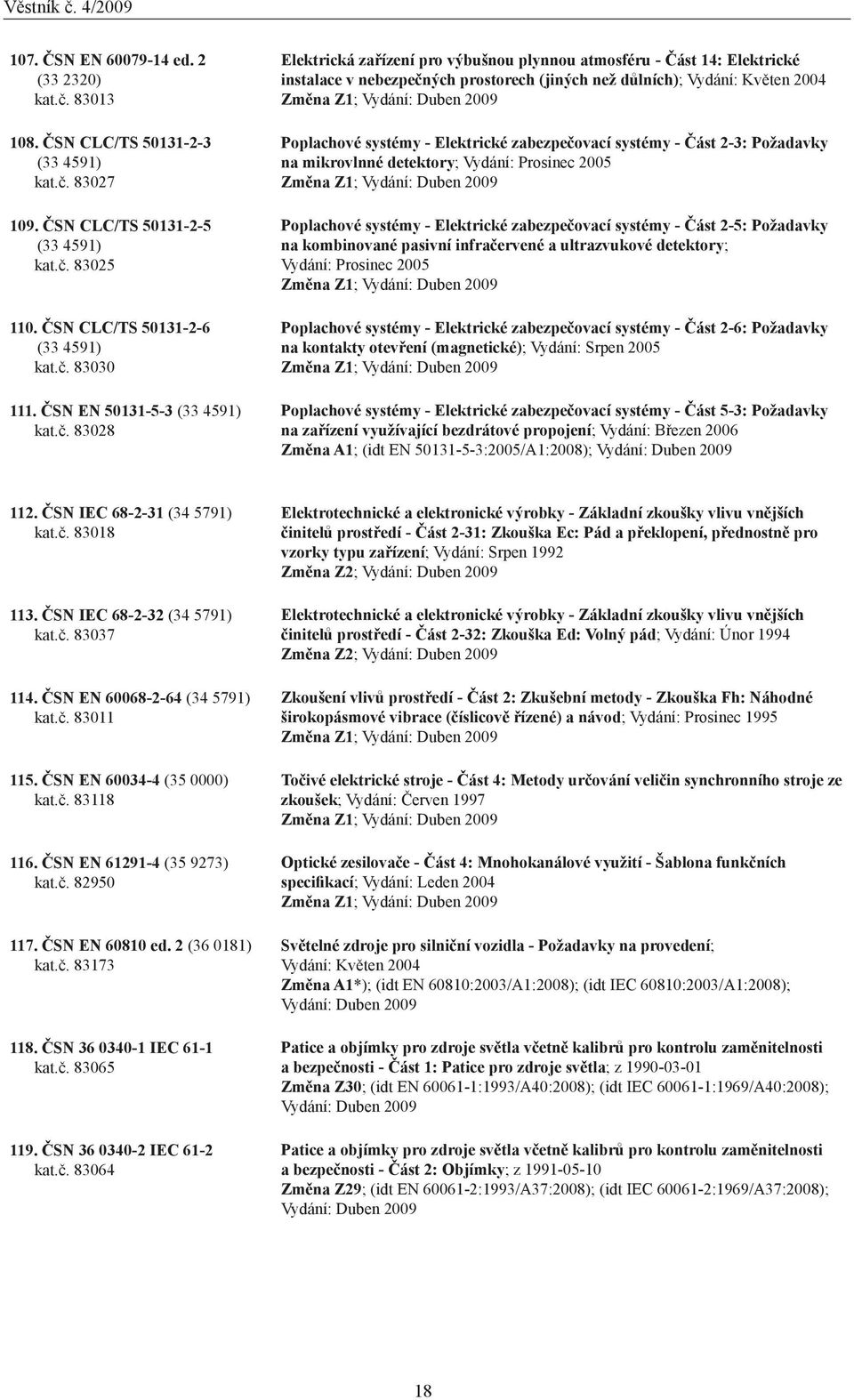 83028 Elektrická zařízení pro výbušnou plynnou atmosféru - Část 14: Elektrické instalace v nebezpečných prostorech (jiných než důlních); Vydání: Květen 2004 Změna Z1; Vydání: Duben 2009 Poplachové