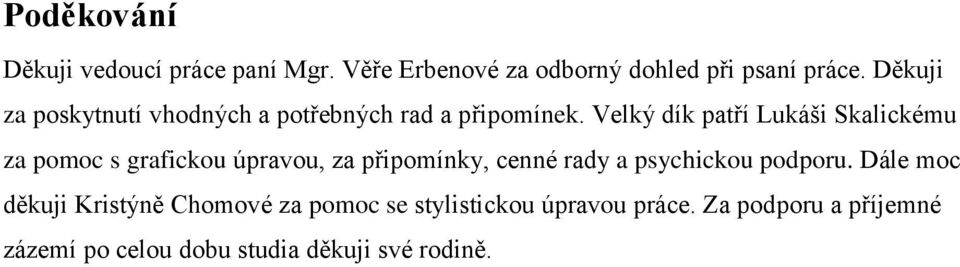 Velký dík patří Lukáši Skalickému za pomoc s grafickou úpravou, za připomínky, cenné rady a