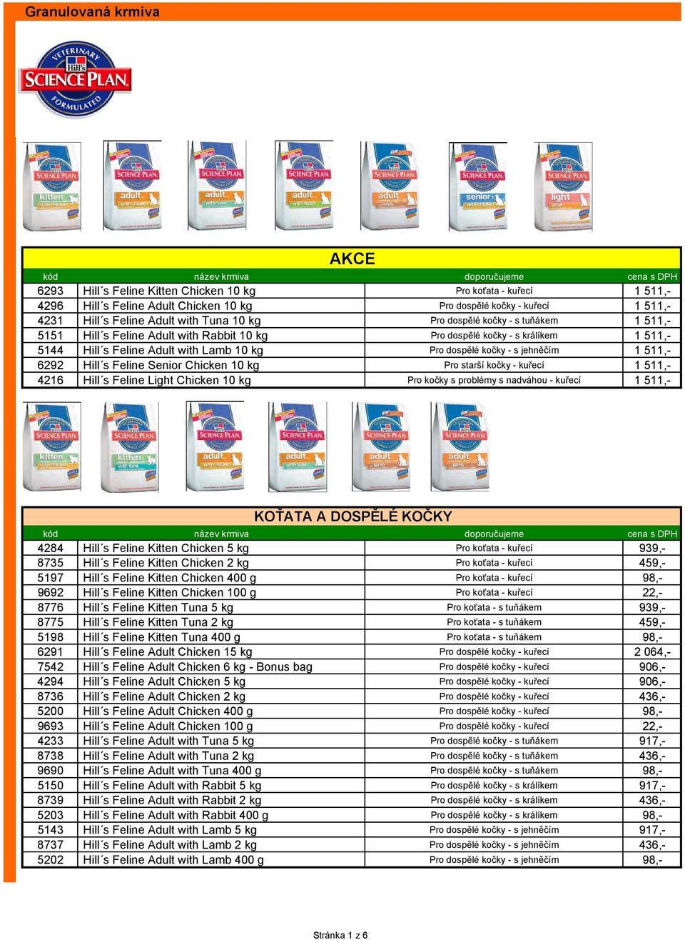 jehněčím 1 511,- 6292 Hill s Feline Senior Chicken 10 kg Pro starší kočky - kuřecí 1 511,- 4216 Hill s Feline Light Chicken 10 kg Pro kočky s problémy s nadváhou - kuřecí 1 511,- KOŤATA A DOSPĚLÉ