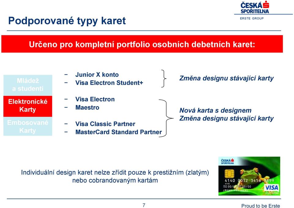 Electron Maestro Visa Classic Partner MasterCard Standard Partner Nová karta s designem Změna designu