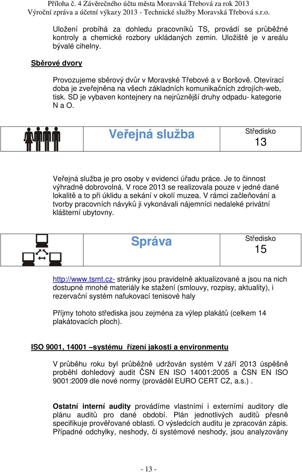 SD je vybaven kontejnery na nejrůznější druhy odpadu- kategorie N a O. Veřejná služba 13 Veřejná služba je pro osoby v evidenci úřadu práce. Je to činnost výhradně dobrovolná.