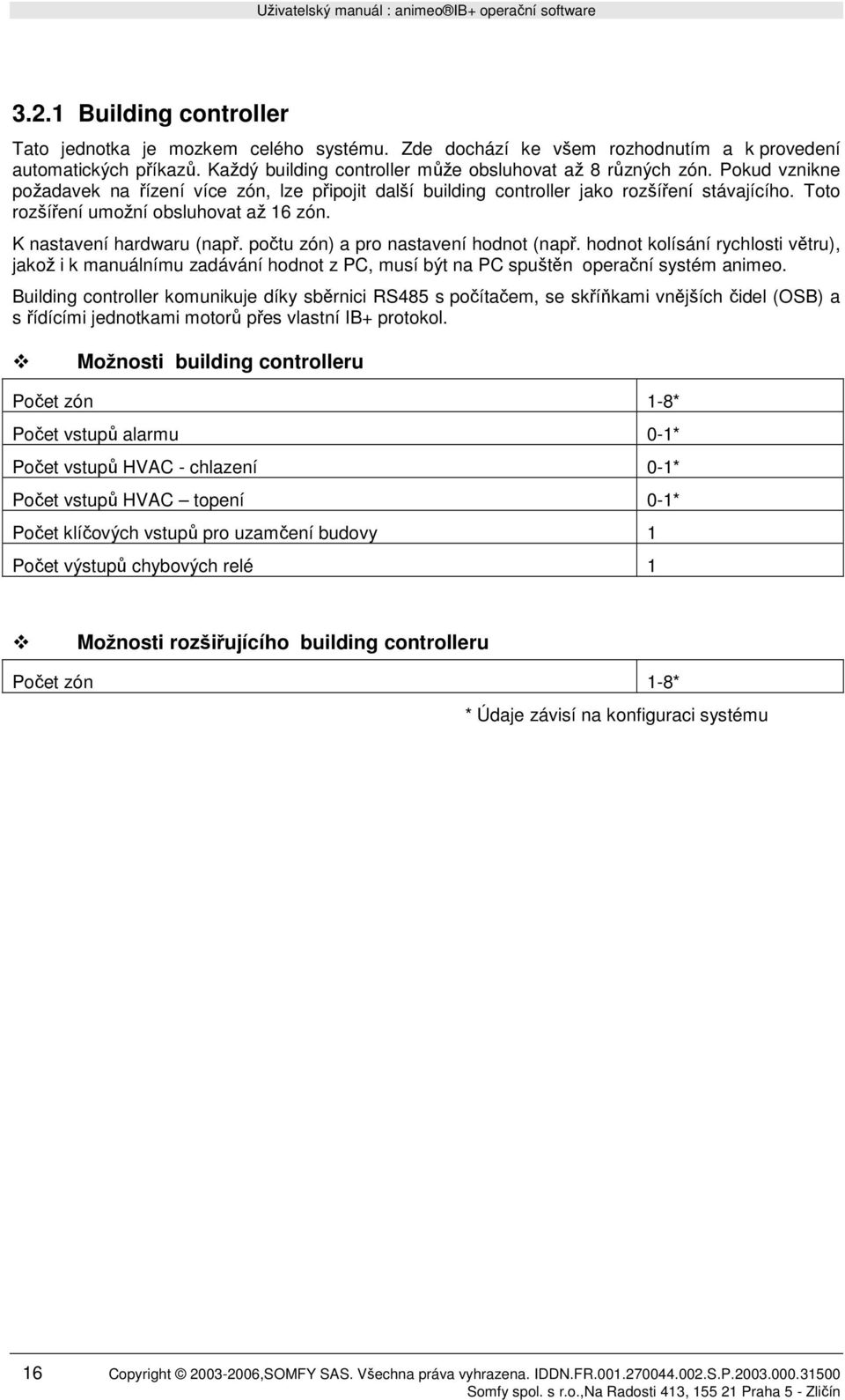 počtu zón) a pro nastavení hodnot (např. hodnot kolísání rychlosti větru), jakož i k manuálnímu zadávání hodnot z PC, musí být na PC spuštěn operační systém animeo.