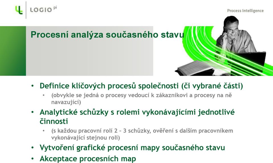 rolemi vykonávajícími jednotlivé činnosti (s každou pracovní rolí 2 3 schůzky, ověření s dalším