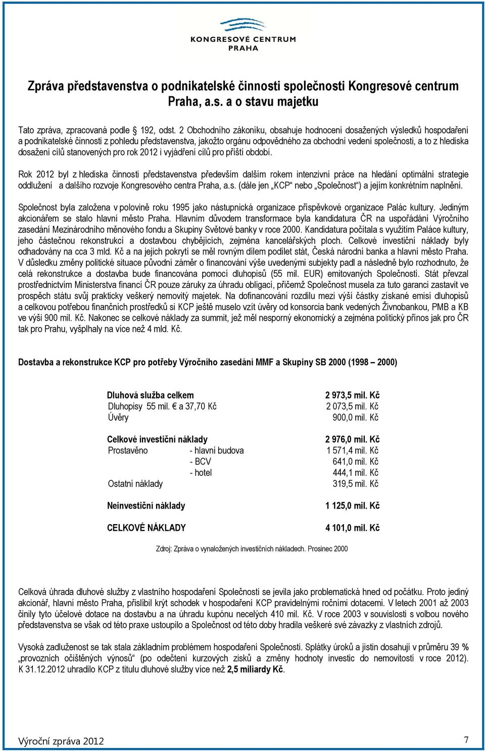 dosažení cílů stanovených pro rok 2012 i vyjádření cílů pro příští období.