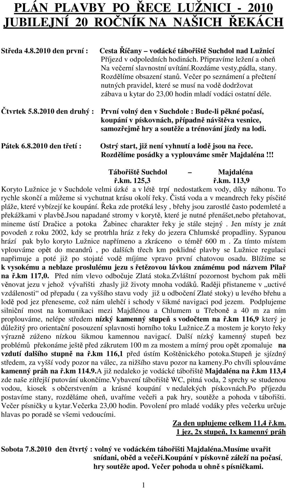 Večer po seznámení a přečtení nutných pravidel, které se musí na vodě dodržovat zábava u kytar do 23,00 hodin mladí vodáci ostatní déle. Čtvrtek 5.8.