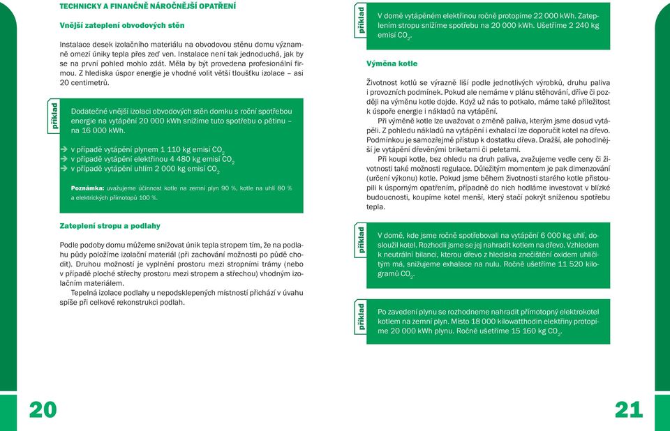 obvodových stěn domku s roční spotřebou energie na vytápění 20 000 kwh snížíme tuto spotřebu o pětinu na 16 000 kwh v případě vytápění plynem 1 110 kg emisí CO 2 v případě vytápění elektřinou 4 480
