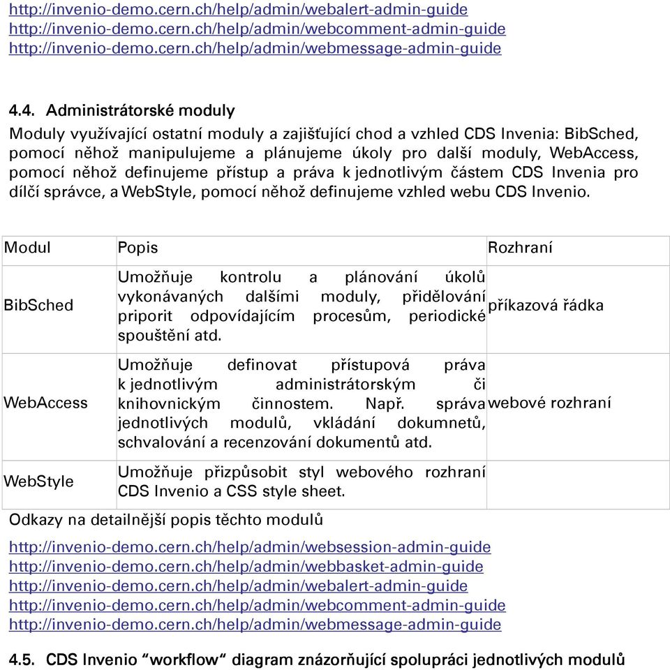 definujeme přístup a práva k jednotlivým částem CDS Invenia pro dílčí správce, a WebStyle, pomocí něhož definujeme vzhled webu CDS Invenio.