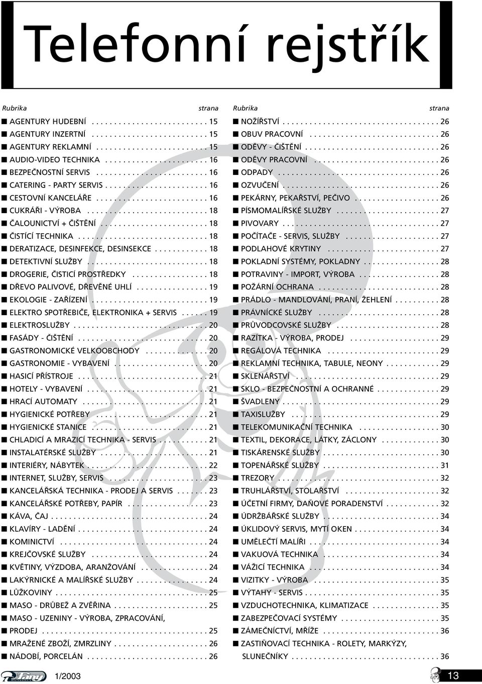 .......................... 18 ČALOUNICTVÍ + ČIŠTĚNÍ........................ 18 ČISTÍCÍ TECHNIKA............................. 18 DERATIZACE, DESINFEKCE, DESINSEKCE............ 18 DETEKTIVNÍ SLUŽBY.