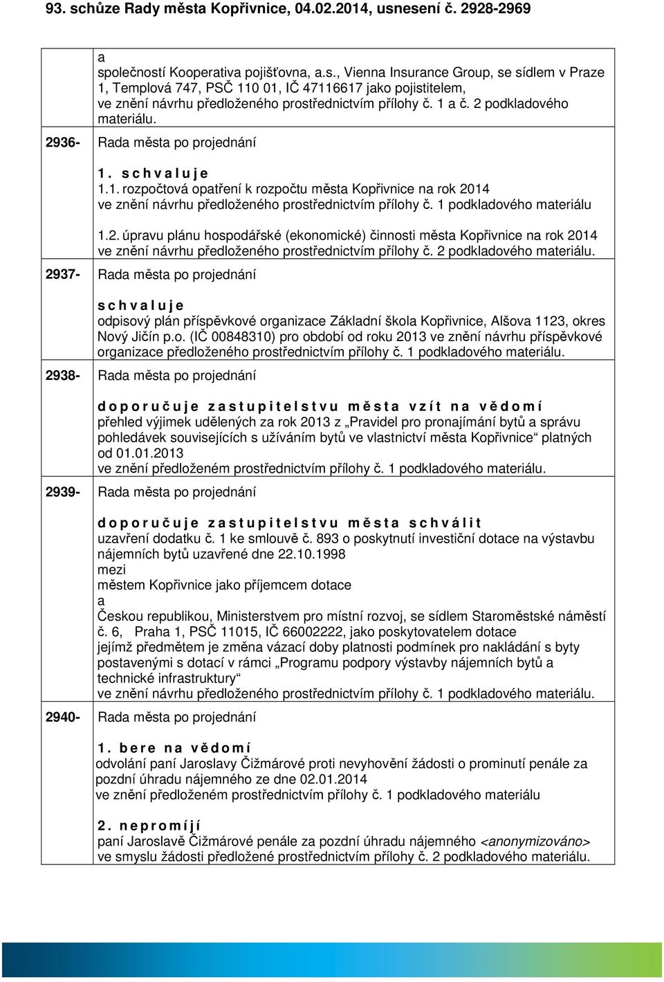 1 podkldového mteriálu 1.2. úprvu plánu hospodářské (ekonomické) činnosti měst Kopřivnice n rok 2014 ve znění návrhu předloženého prostřednictvím přílohy č. 2 podkldového mteriálu.