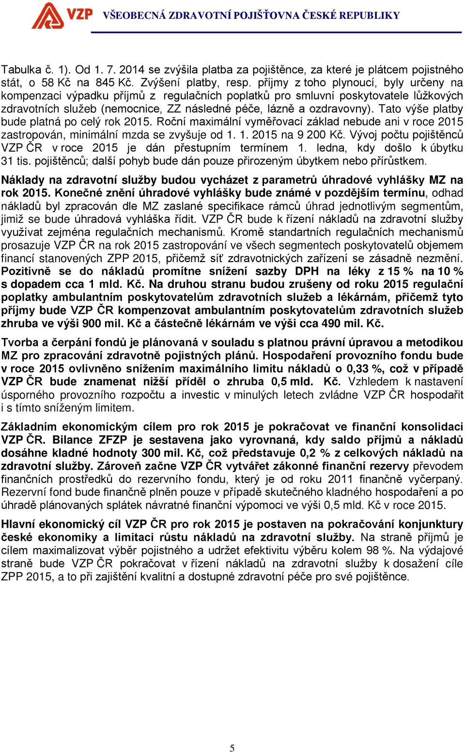 Tato výše platby bude platná po celý rok 2015. Roční maximální vyměřovací základ nebude ani v roce 2015 zastropován, minimální mzda se zvyšuje od 1. 1. 2015 na 9 200 Kč.