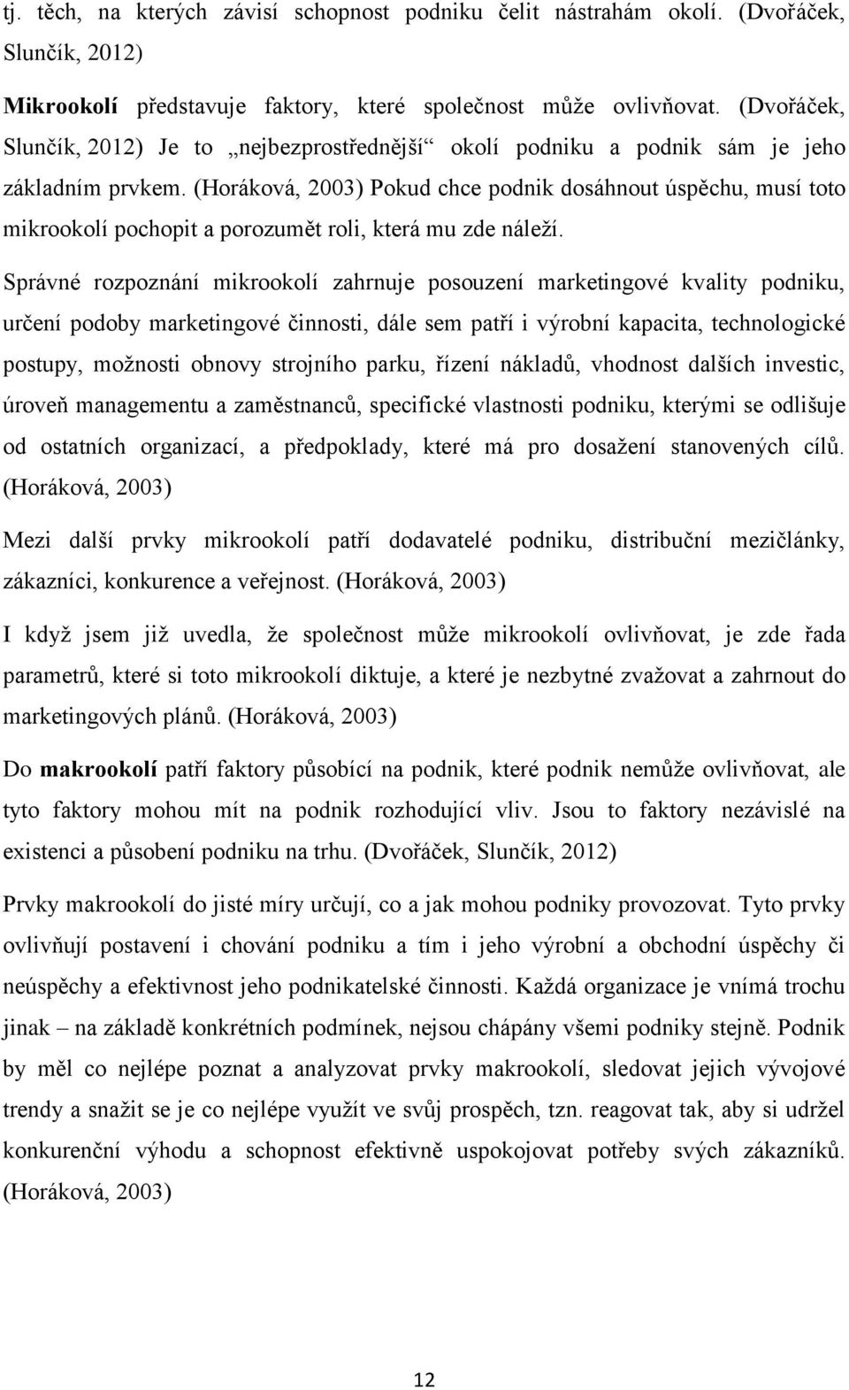 (Horáková, 2003) Pokud chce podnik dosáhnout úspěchu, musí toto mikrookolí pochopit a porozumět roli, která mu zde náleží.