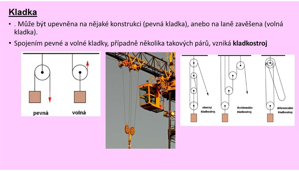 kladka), anebo na laně zavěšena (volná