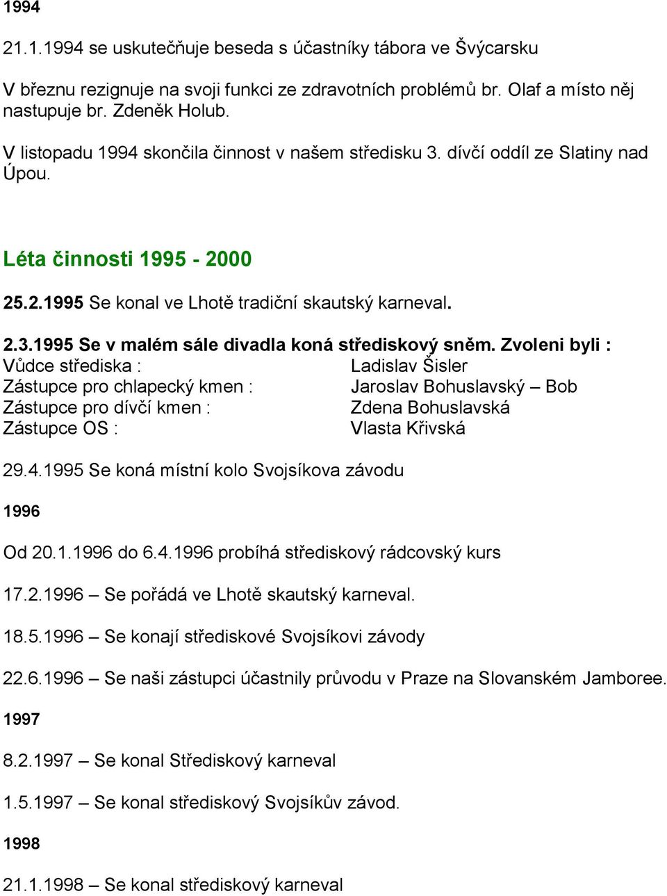 Zvoleni byli : Ladislav Šisler Zástupce pro chlapecký kmen : Jaroslav Bohuslavský Bob Zástupce pro dívčí kmen : Zdena Bohuslavská Zástupce OS : 29.4.