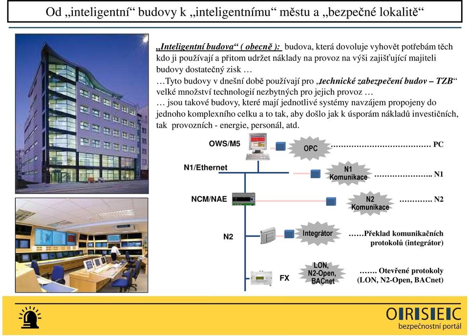 takové budovy, které mají jednotlivé systémy navzájem propojeny do jednoho komplexního celku a to tak, aby došlo jak k úsporám nákladů investičních, tak provozních - energie, personál, atd.