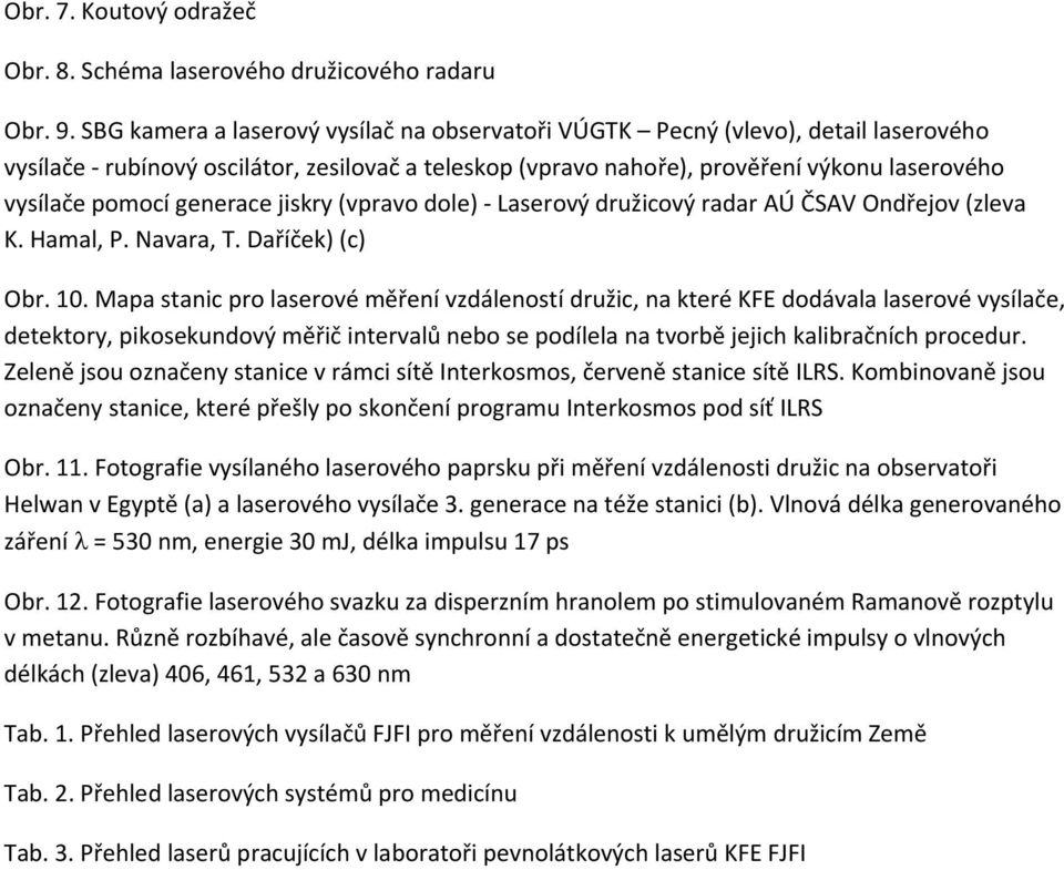 generace jiskry (vpravo dole) Laserový družicový radar AÚ ČSAV Ondřejov (zleva K. Hamal, P. Navara, T. Daříček) (c) Obr. 10.