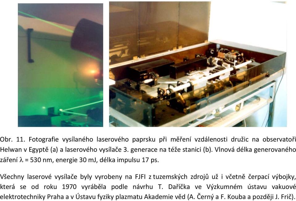 generace na téže stanici (b). Vlnová délka generovaného záření = 530 nm, energie 30 mj, délka impulsu 17 ps.