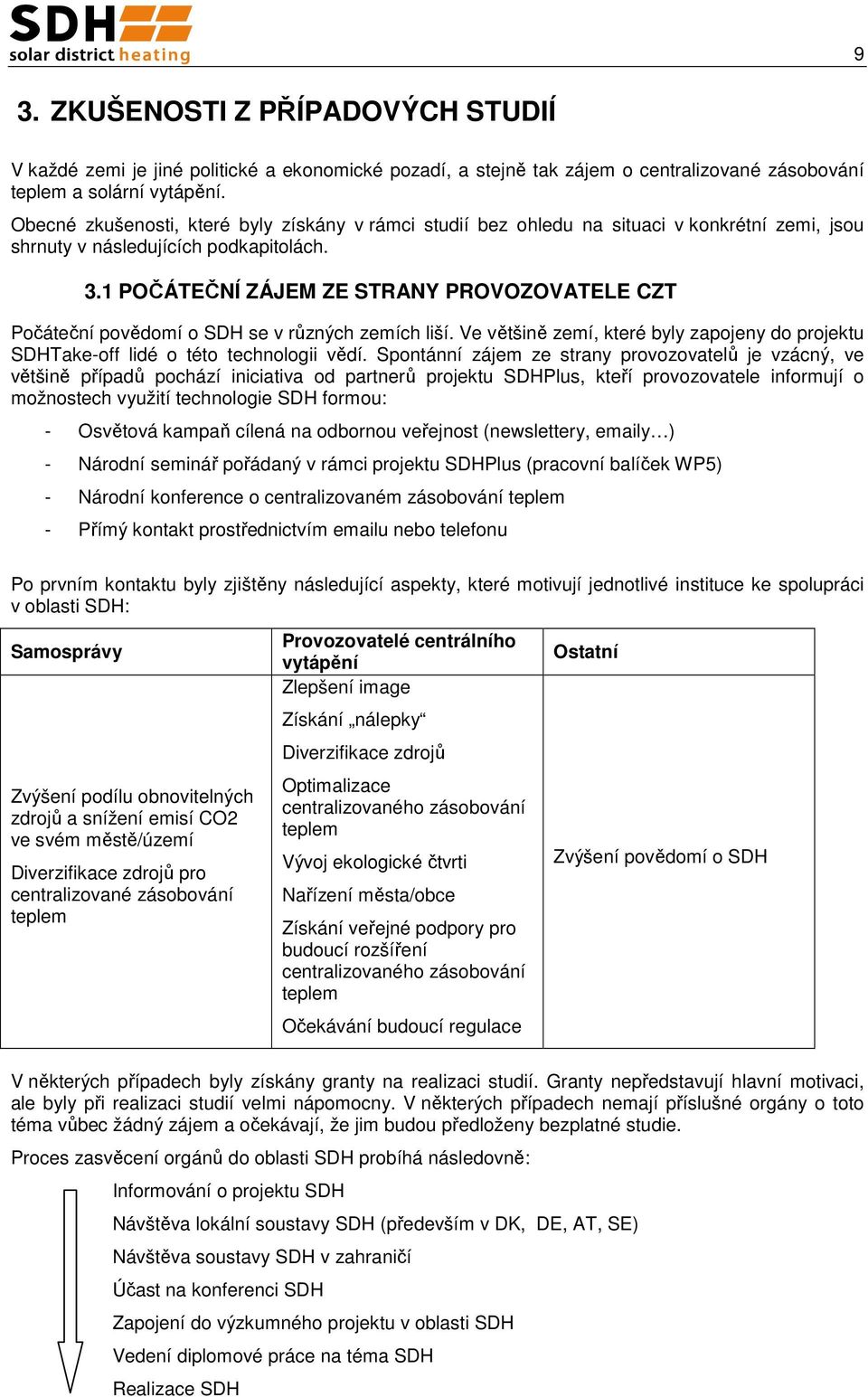 1 POČÁTEČNÍ ZÁJEM ZE STRANY PROVOZOVATELE CZT Počáteční povědomí o SDH se v různých zemích liší. Ve většině zemí, které byly zapojeny do projektu SDHTake-off lidé o této technologii vědí.