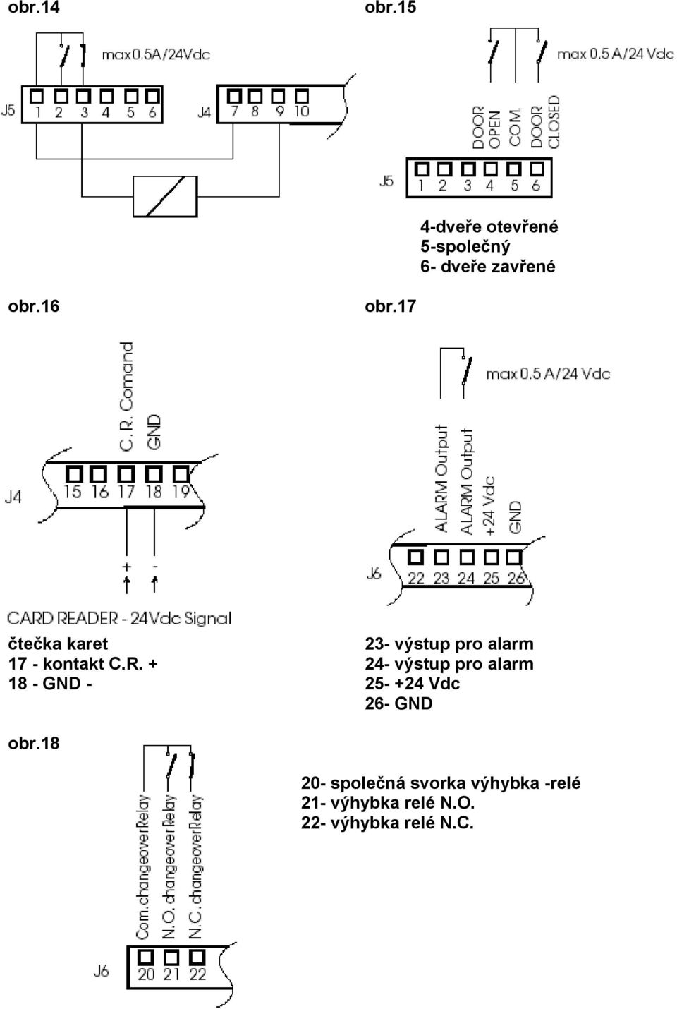 + 24- výstup pro alarm 18 - GND - 25- +24 Vdc 26- GND obr.