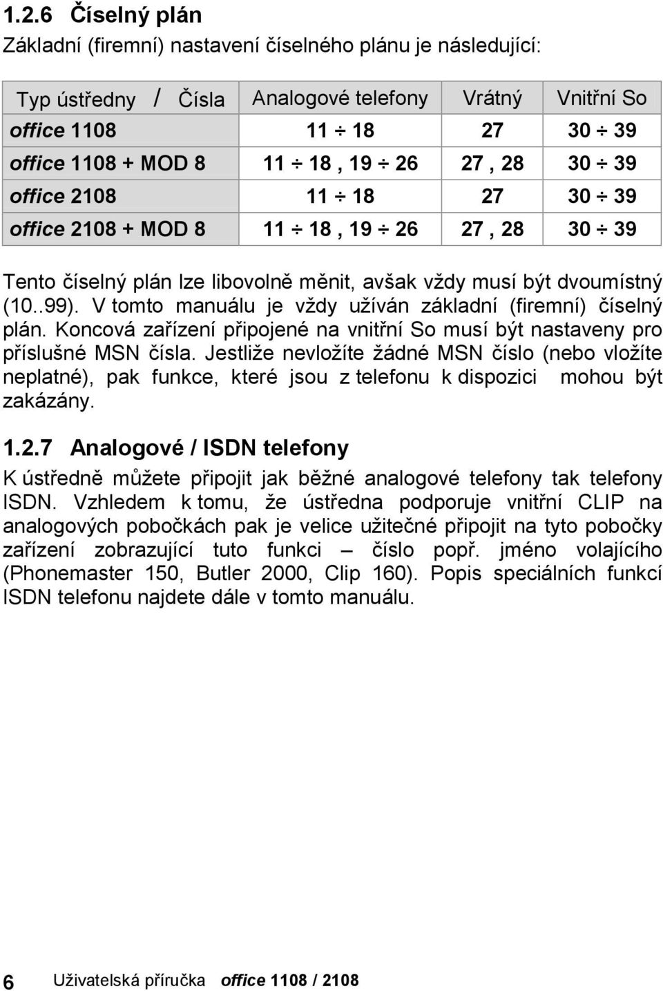 V tomto manua lu je vzdy uzıva n zakladnı (firemnı) cıselny pla n. Koncova zarızenıpripojenč na vnitrnıso musıbyt nastaveny pro prıslus nč MSN cısla.