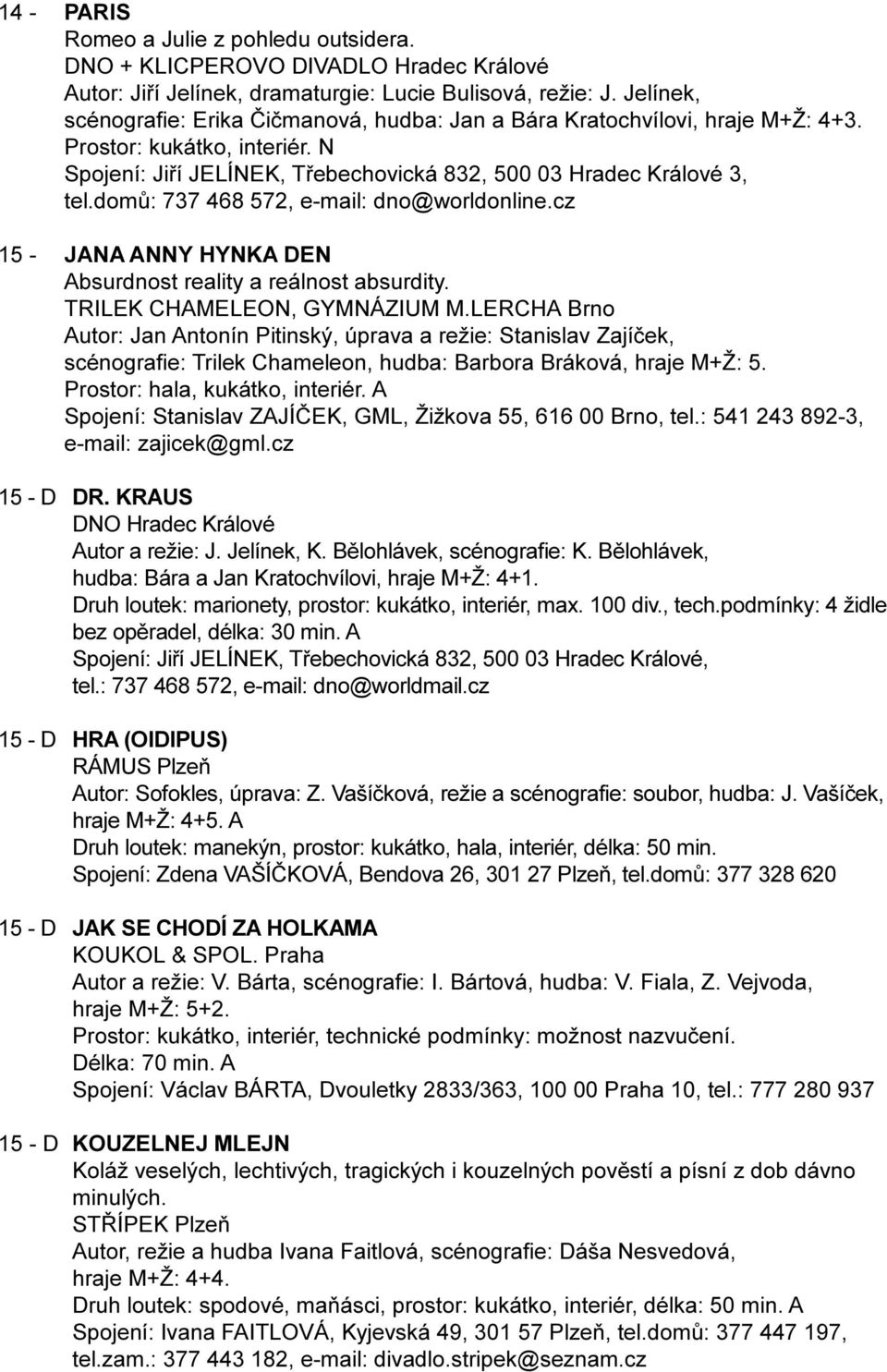 domù: 737 468 572, e-mail: dno@worldonline.cz 15 - JANA ANNY HYNKA DEN Absurdnost reality a reálnost absurdity. TRILEK CHAMELEON, GYMNÁZIUM M.