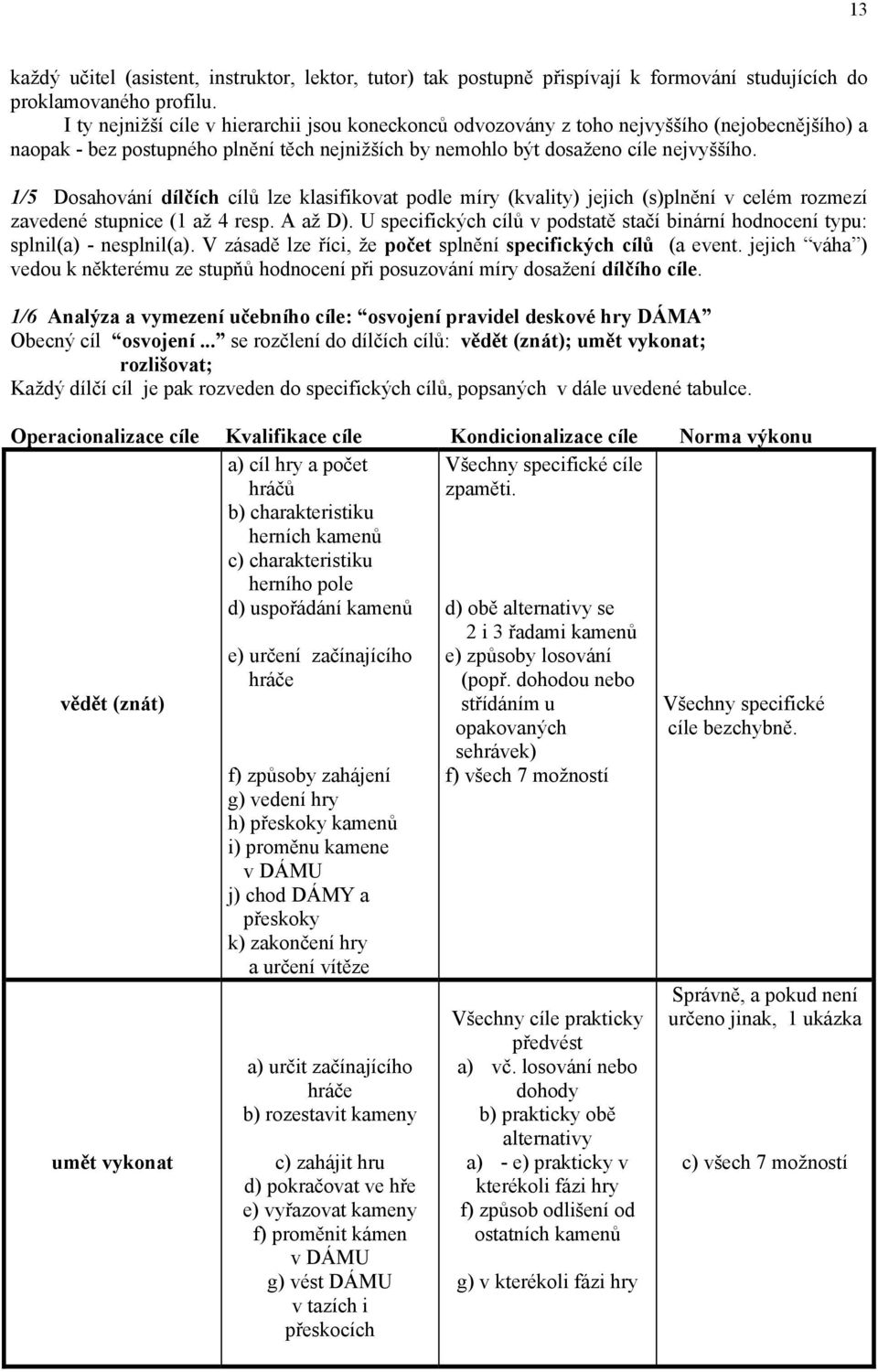 v celém rozmezí zavedené stupnice (1 až 4 resp A až D) U specifických cílů v podstatě stačí binární hodnocení typu: splnil(a) - nesplnil(a) V zásadě lze říci, že počet splnění specifických cílů (a