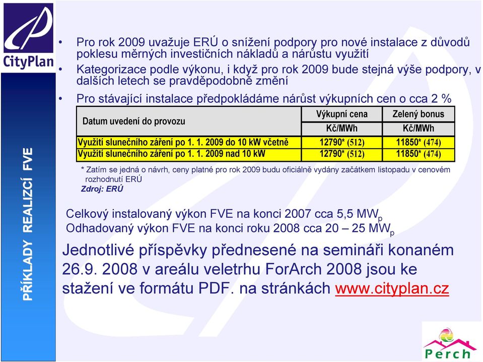 po 1. 1. 2009 do 10 kw včetně 12790* (512) 11850* (474) Využití slunečního záření po 1. 1. 2009 nad 10 kw 12790* (512) 11850* (474) * Zatím se jedná o návrh, ceny platné pro rok 2009 budu oficiálně