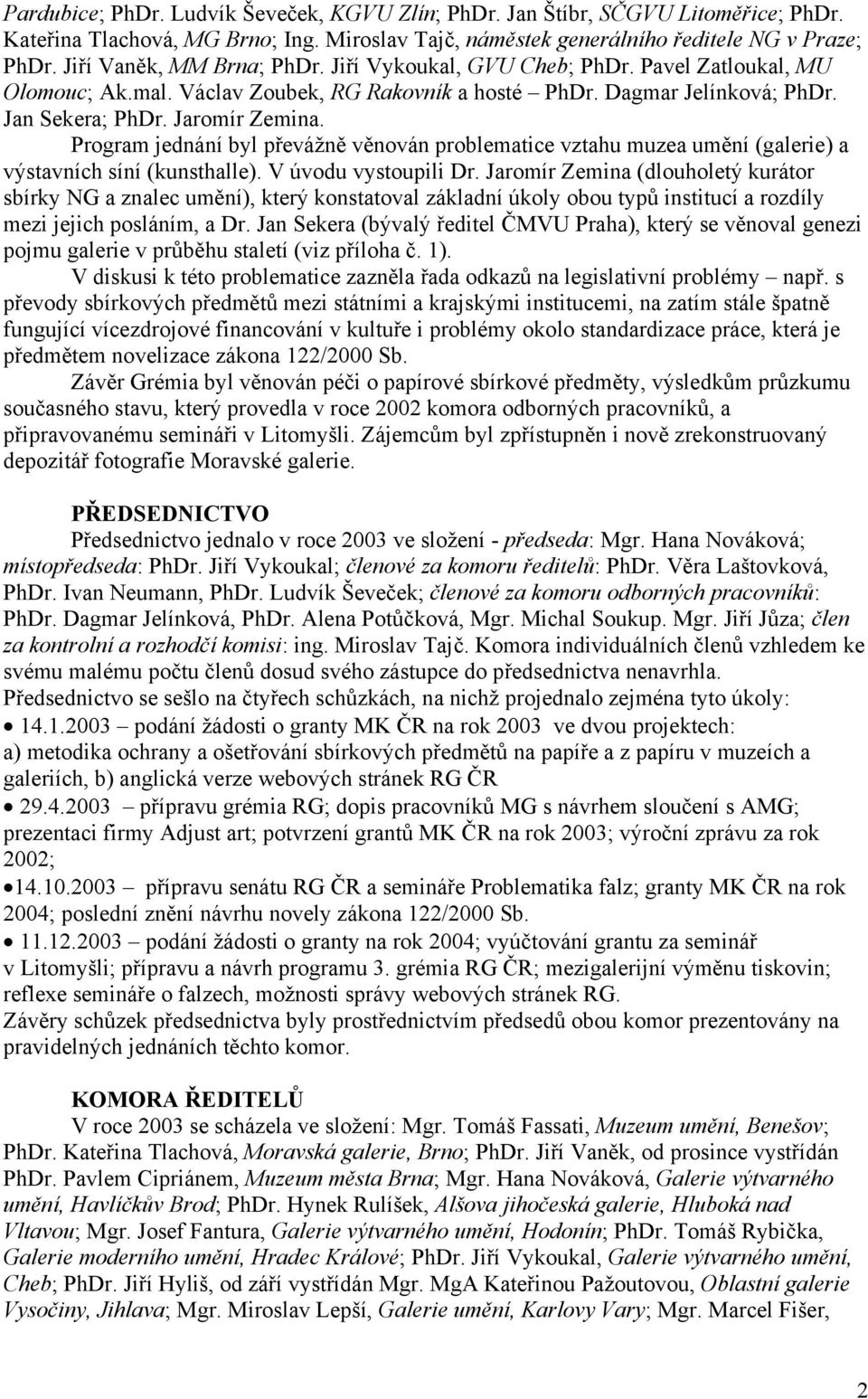 Program jednání byl převážně věnován problematice vztahu muzea umění (galerie) a výstavních síní (kunsthalle). V úvodu vystoupili Dr.