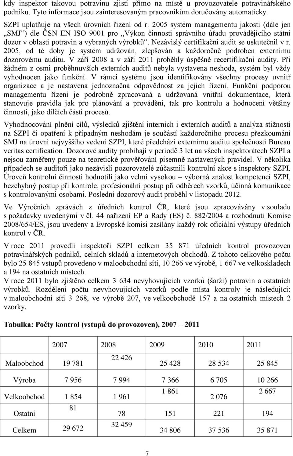 2005 systém managementu jakosti (dále jen SMJ ) dle ČSN EN ISO 9001 pro Výkon činnosti správního úřadu provádějícího státní dozor v oblasti potravin a vybraných výrobků.