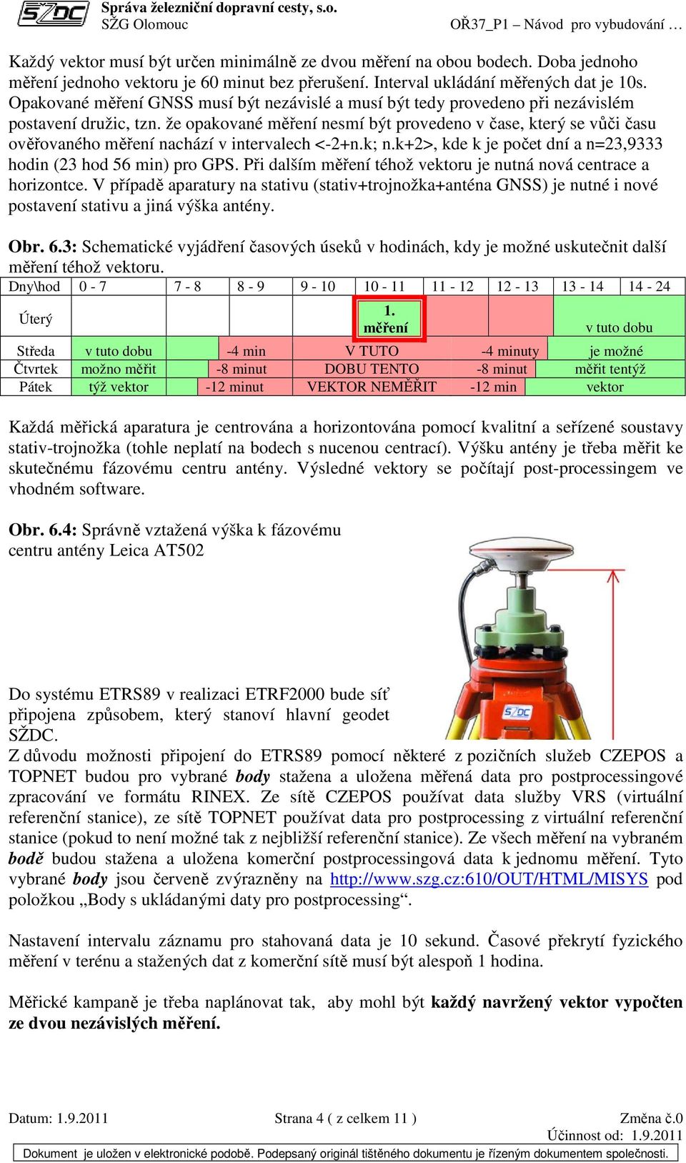 že opakované měření nesmí být provedeno v čase, který se vůči času ověřovaného měření nachází v intervalech <-2+n.k; n.k+2>, kde k je počet dní a n=23,9333 hodin (23 hod 56 min) pro GPS.