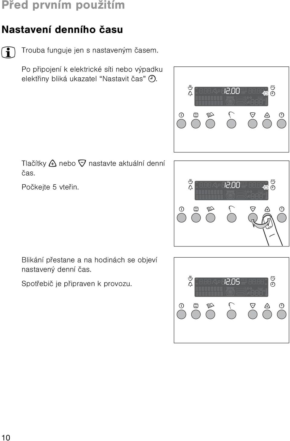 Po pøipojení k elektrické síti nebo výpadku elektøiny bliká ukazatel Nastavit èas.