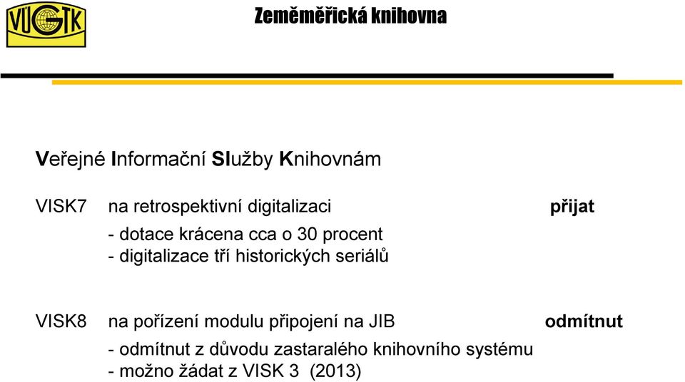 tří historických seriálů VISK8 na pořízení modulu připojení na JIB