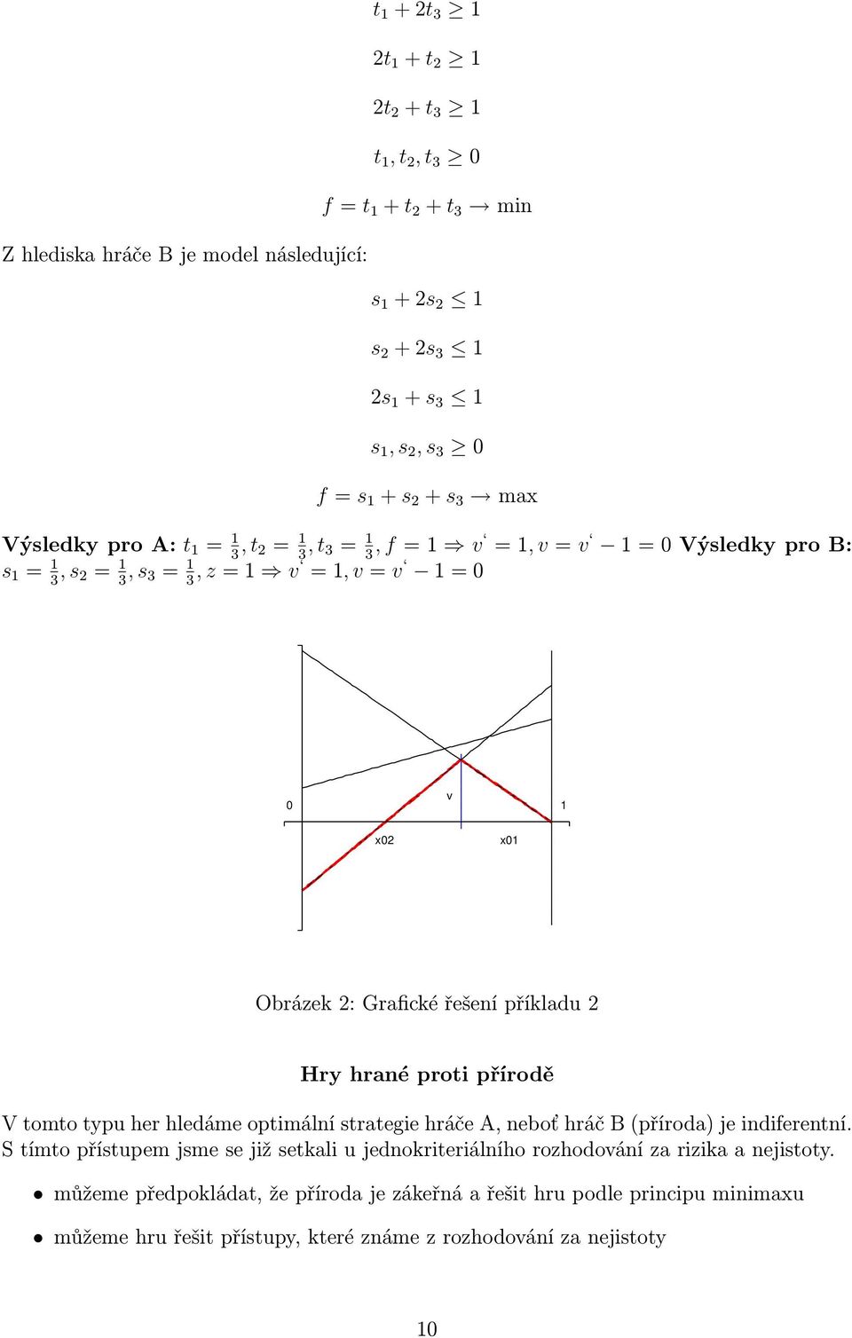 Grafické řešení příkladu 2 Hry hrané proti přírodě V tomto typu her hledáme optimální strategie hráče A, neboť hráč B (příroda) je indiferentní S tímto přístupem jsme se již setkali u