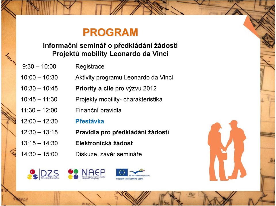 10:45 11:30 Projekty mobility- charakteristika 11:30 12:00 Finanční pravidla 12:00 12:30 Přestávka