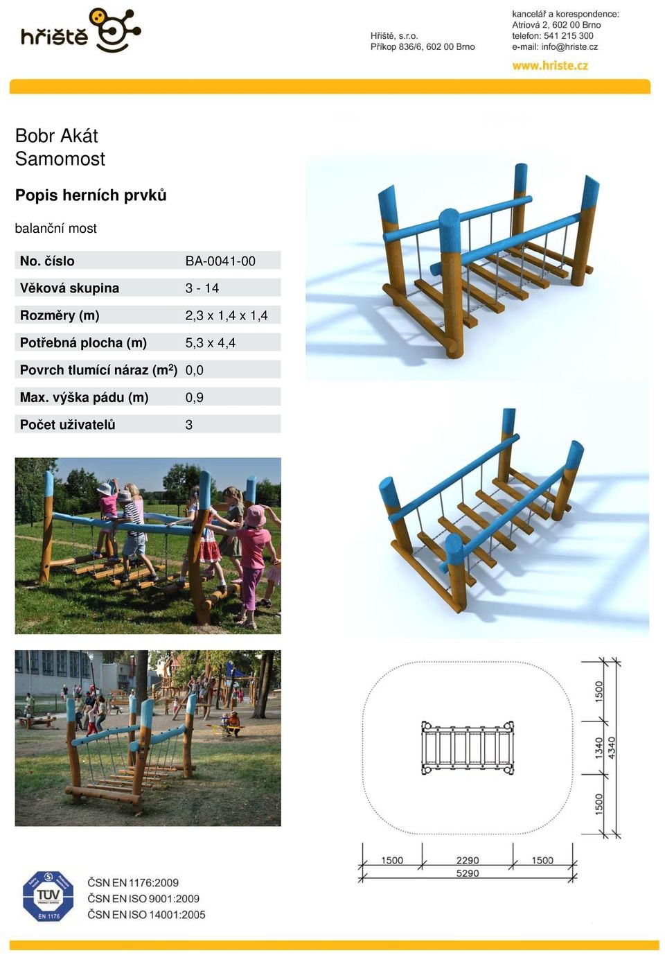 1,4 x 1,4 Potřebná plocha (m) 5,3 x 4,4 Povrch tlumící