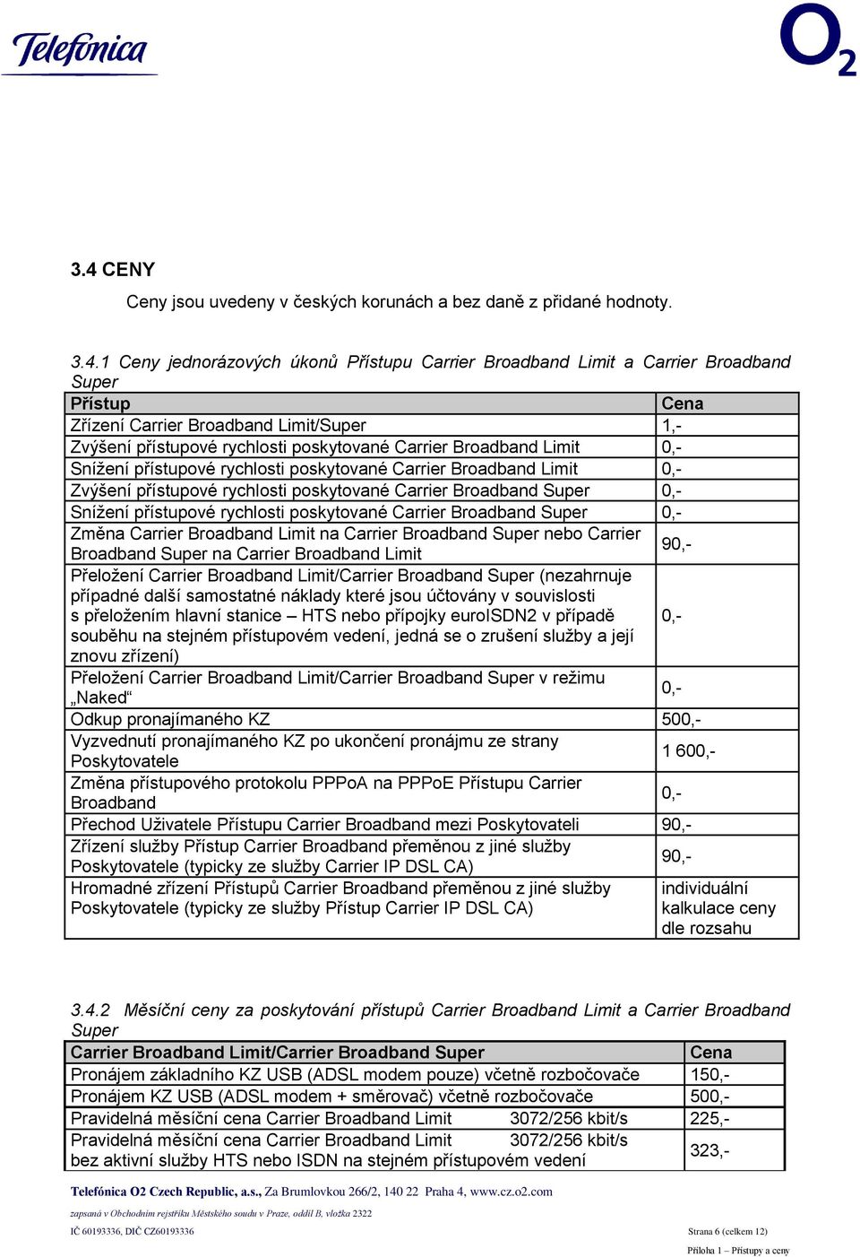 poskytované Carrier Broadband Super 0,- Snížení přístupové rychlosti poskytované Carrier Broadband Super 0,- Změna Carrier Broadband Limit na Carrier Broadband Super nebo Carrier Broadband Super na