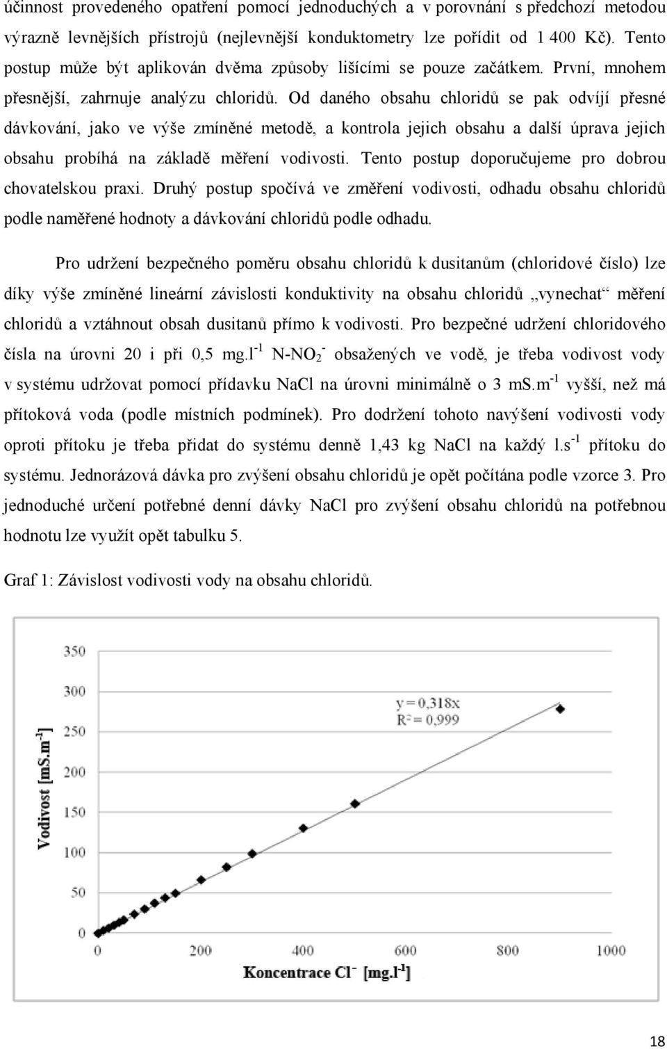 Od daného obsahu chloridů se pak odvíjí přesné dávkování, jako ve výše zmíněné metodě, a kontrola jejich obsahu a další úprava jejich obsahu probíhá na základě měření vodivosti.