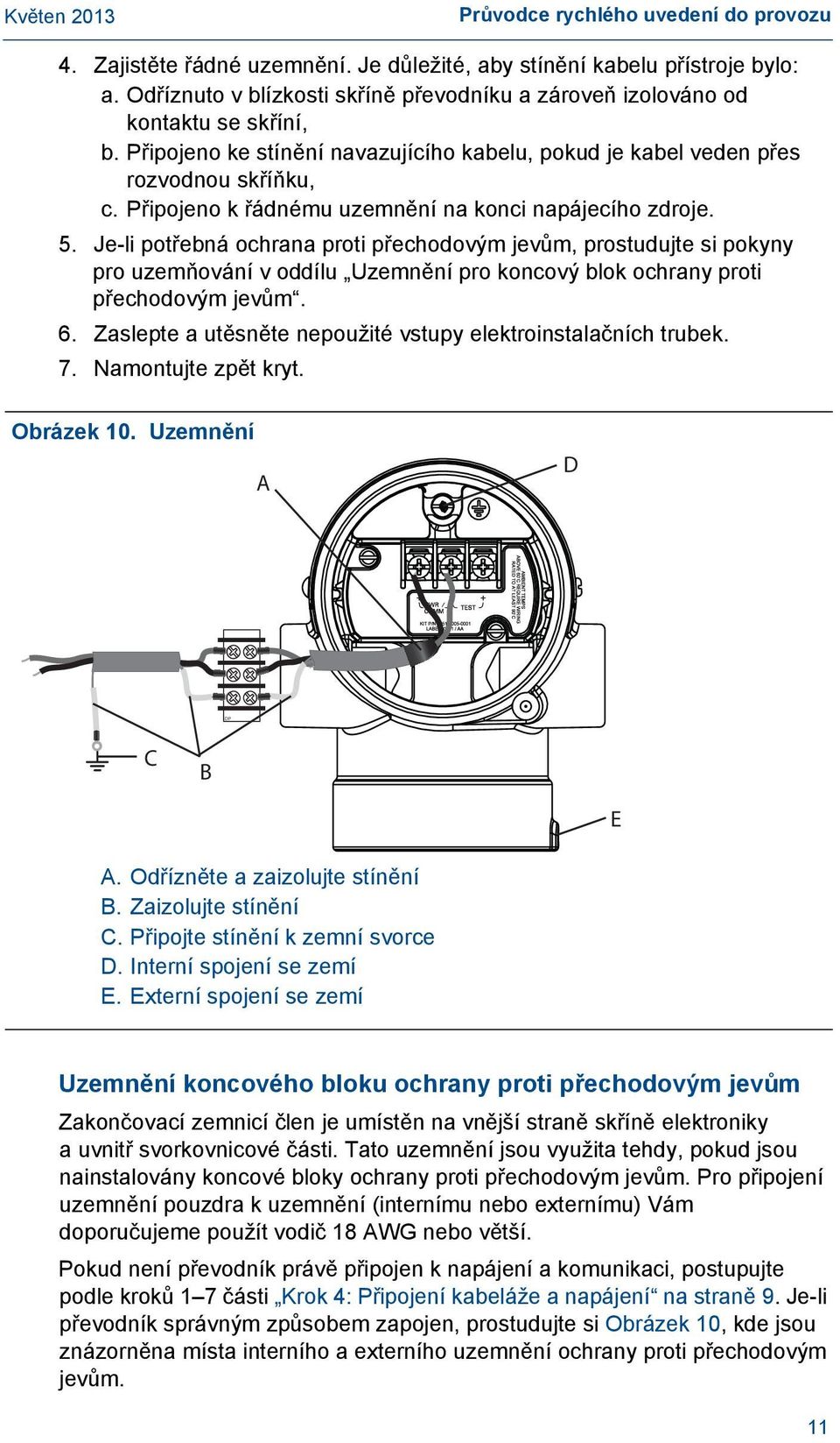 Připojeno k řádnému uzemnění na konci napájecího zdroje. 5.