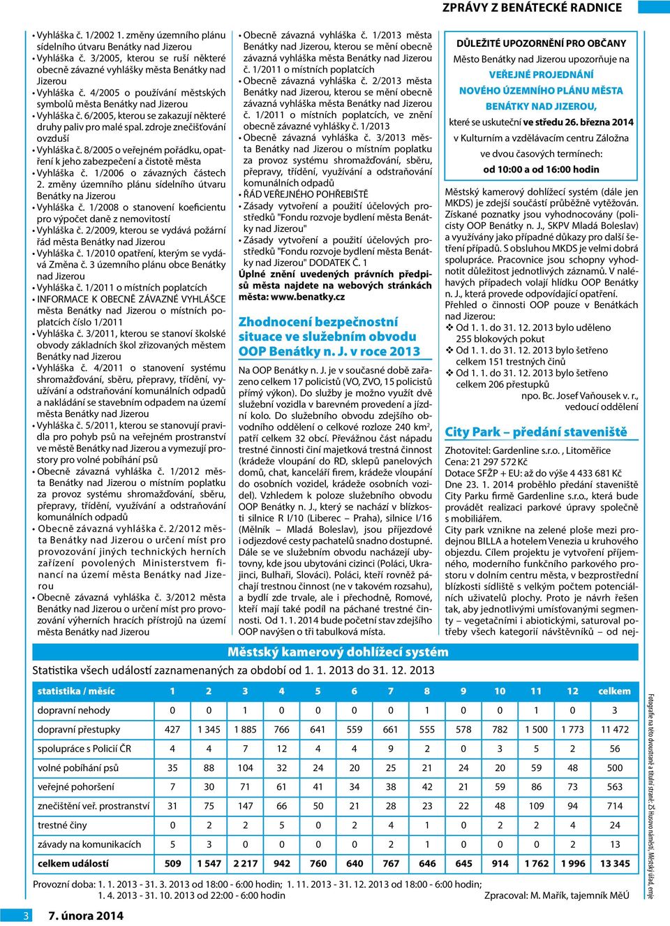 8/2005 o veřejném pořádku, opatření k jeho zabezpečení a čistotě města Vyhláška č. 1/2006 o závazných částech 2. změny územního plánu sídelního útvaru Benátky na Jizerou Vyhláška č.