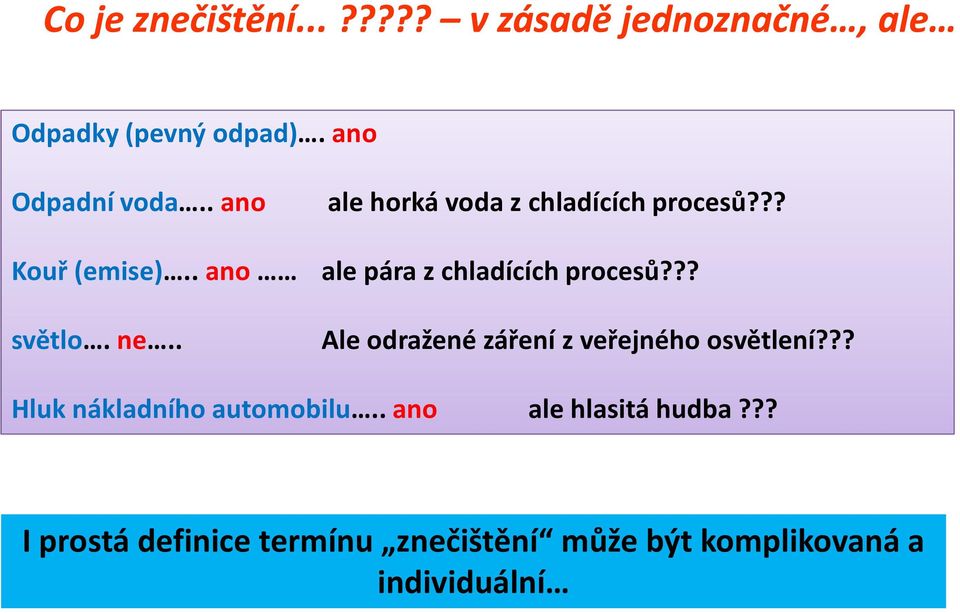 ?? světlo. ne.. Ale odražené záření z veřejného osvětlení??? Hluk nákladního automobilu.